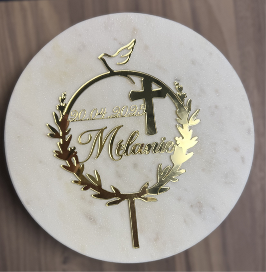 Topper Croix Colombe Baptême