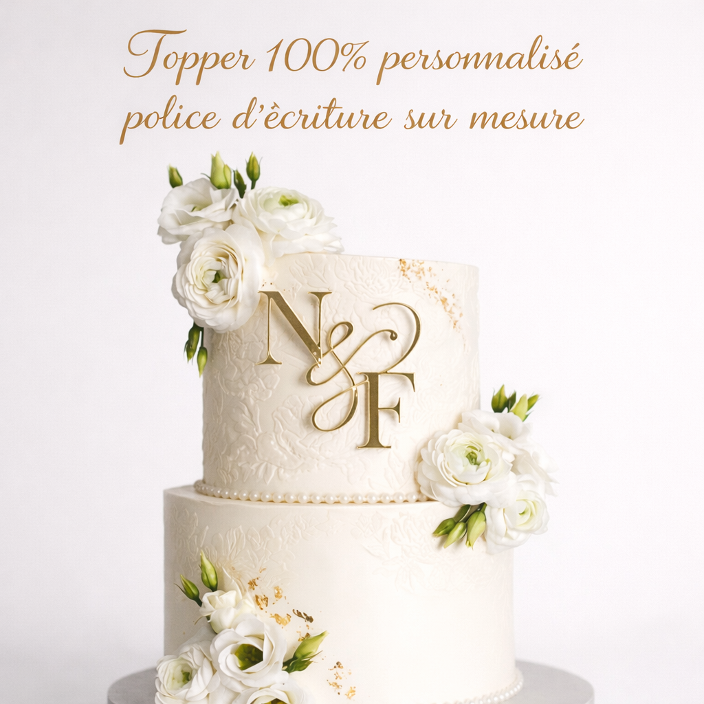 Face ou Cake Topper - INITIALES MARIAGE - À PERSONNALISER