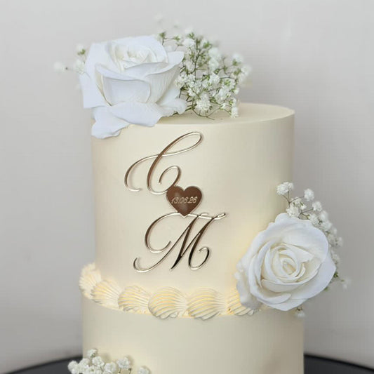 Face ou Cake Topper - INITIALES MARIAGE Coeur Date