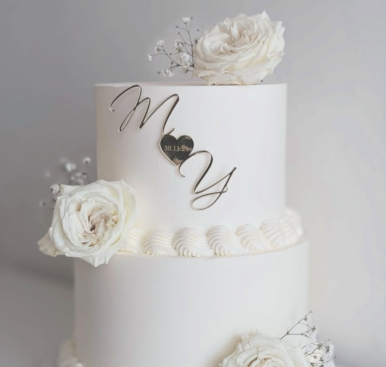 Face or Cake Topper - Wedding Initials Heart Date