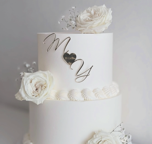 Face ou Cake Topper - INITIALES MARIAGE Coeur Date