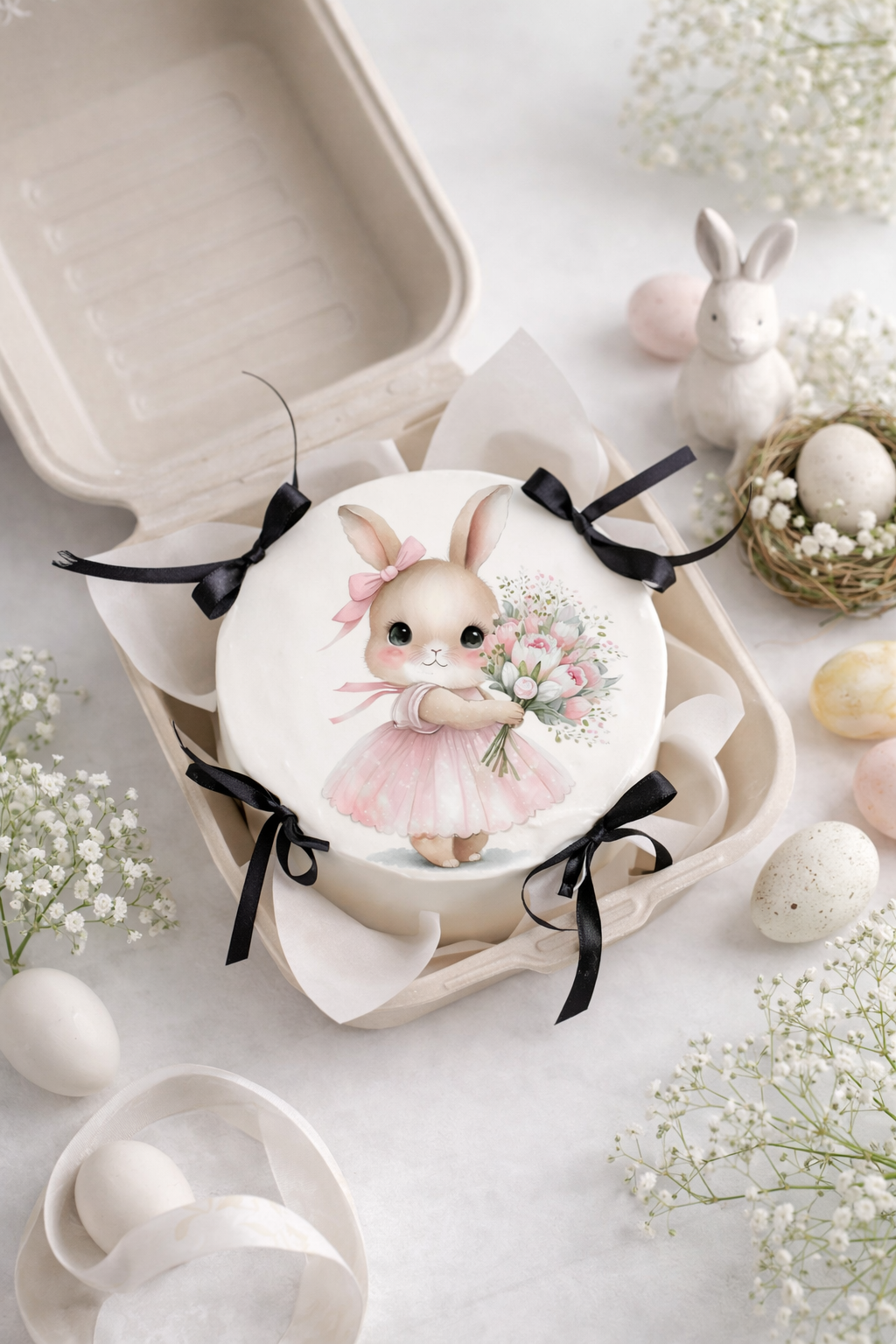 Impression Alimentaire - Lapin Fleurs - Pâques